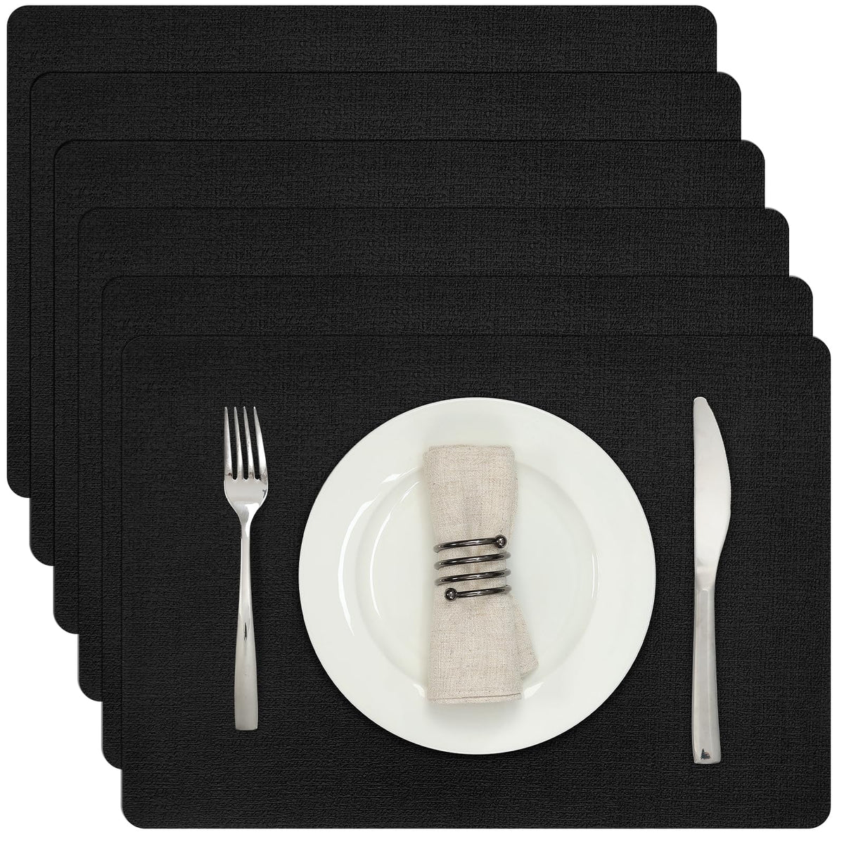 Myir JUN Faux Leather Placemats Set of 6, Reversible Dual-Color Place Mats