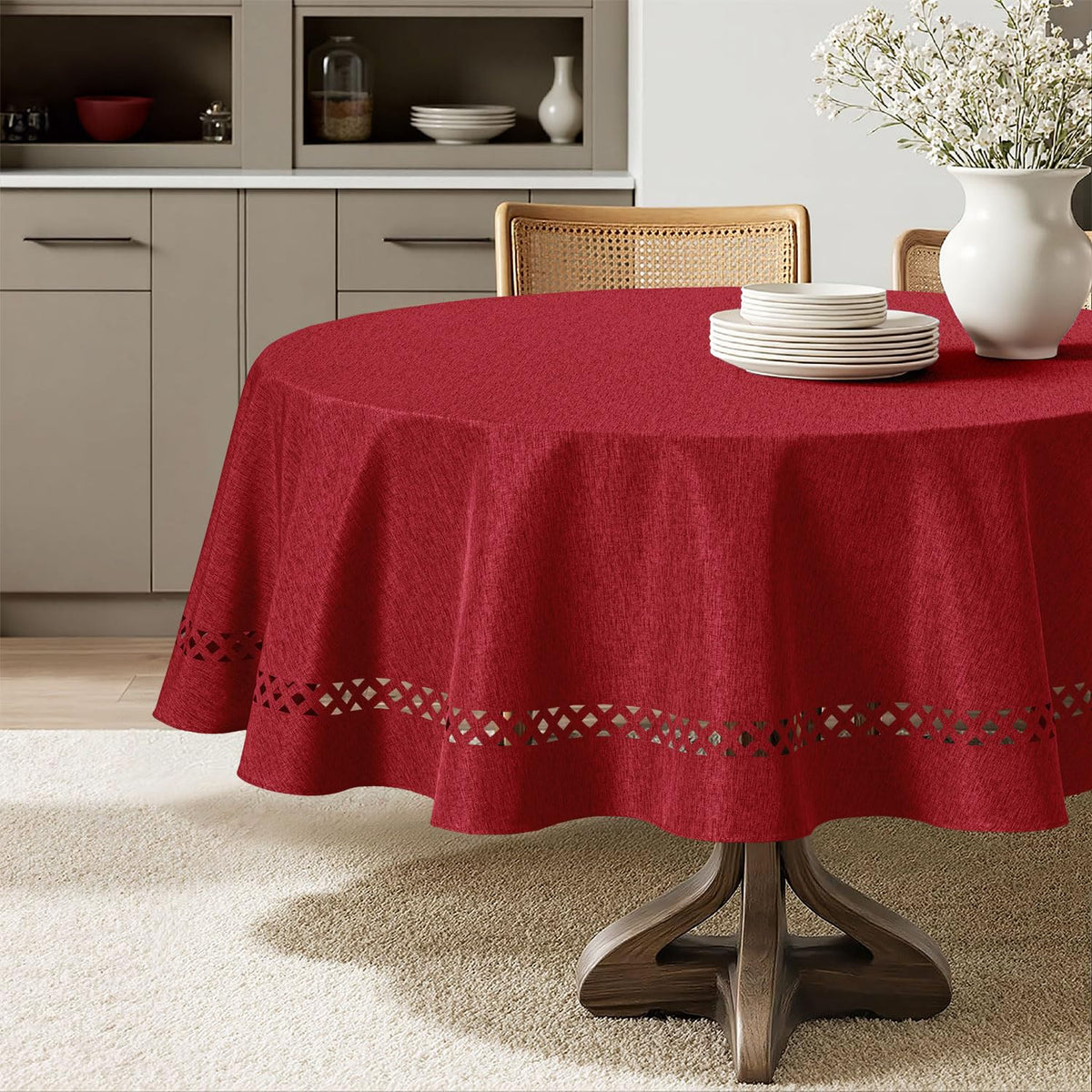 MIULEE Beige Rectangle Tablecloth with Decorative Cutouts 60x104 inch