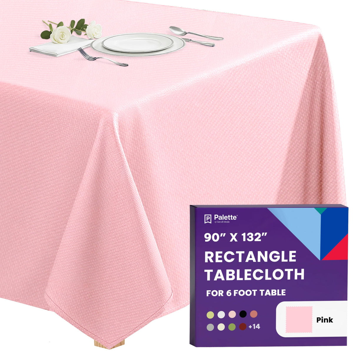 Gee Di Moda Rectangle Tablecloth - 90 x 132 Inch Beige Table Cloth for 6 Foot Tables with Floor-Length Drop - Heavy Duty Washable Fabric for Holiday Party, Dinner, Weddings & Baby Shower