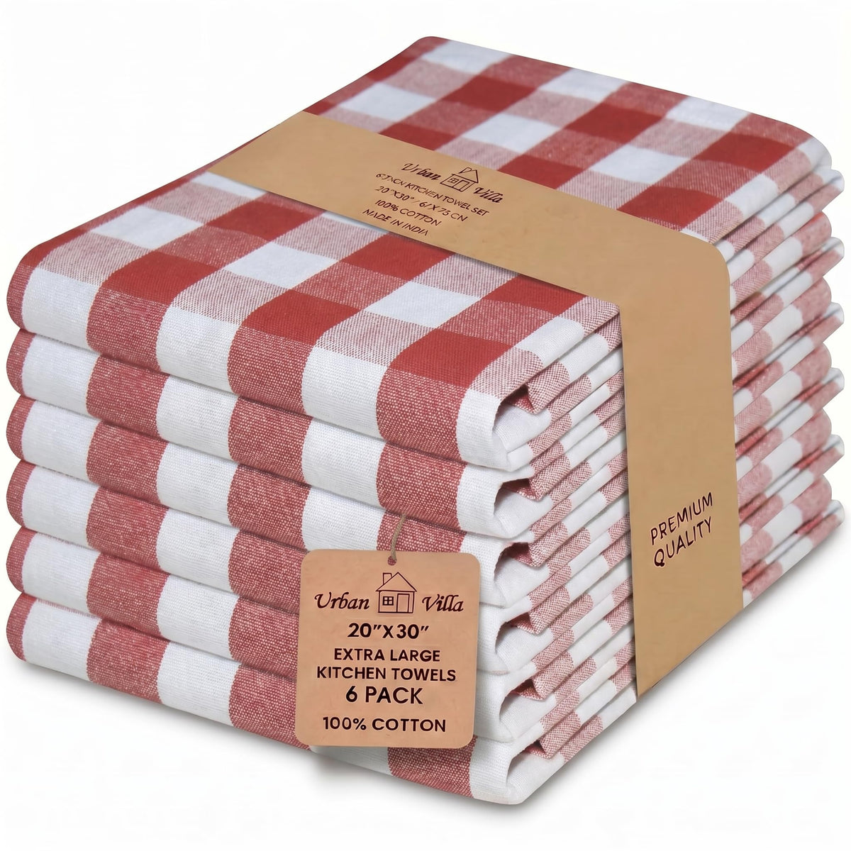 Urban Villa Kitchen Towels 100% Cotton Dish Towels for Kitchen (Set of 6) 20”x30” Dish Cloths Highly Absorbent Kitchen Linen Set with Hanging Loop Perfect for Drying Dishes Cleaning Towels-Blue White