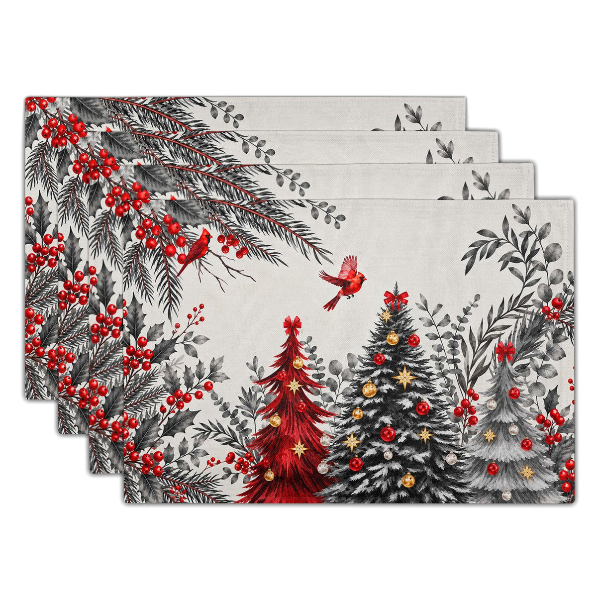 Blue Floral Branches Placemats Set of 4 ,12 x 18 Inch Chinoiserie Table Mats Washable Heat Resistant Linen Fabric Rectangle Place Mat for Indoor Outdoor Kitchen Dining Home Decor