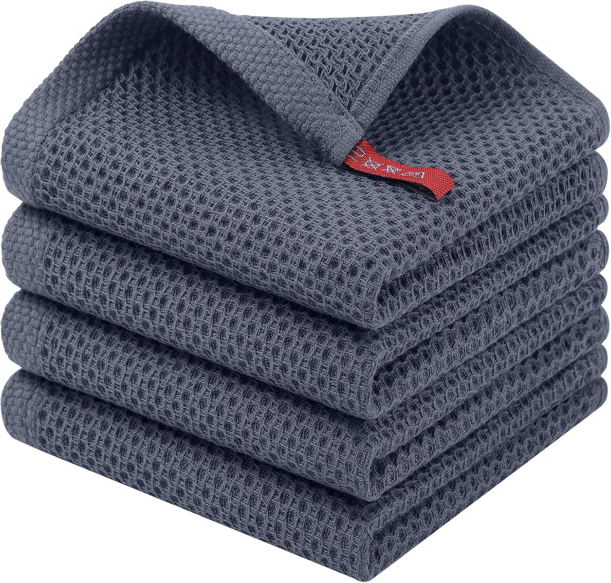 Homaxy 100% Cotton Waffle Weave Kitchen Dish Cloths, 4-Pack, Dark Grey