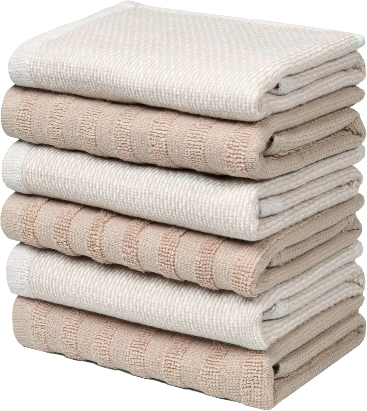 Bumble Premium Dish Cloths 13"x13" (6 Pack) | 100% Natural Ring Spun Cotton | 400 GSM | Highly Absorbent & Soft |Yarn Dyed & Solid Dyed Terry Dish Cloth Set - Tan