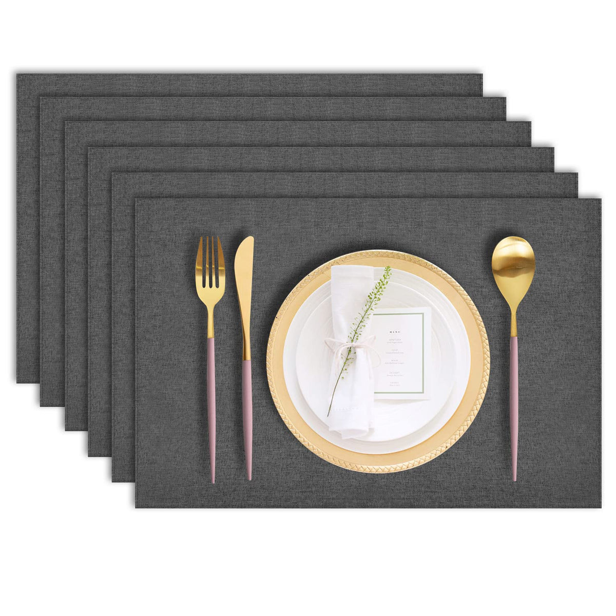 Cloth Placemats Set of 6, Cotton Linen Blend Machine Washable Durable Linen Table Mats, Heat Resistant Placemats Wrinkle Free Place Mats for Dining Table, Easy to Clean (Navy Blue, 6)