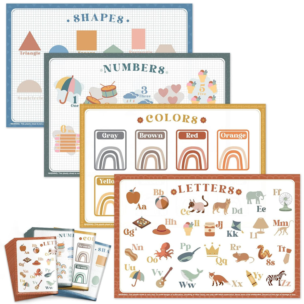 Babebay Disposable Stick-On Placemats for Baby, 40 Pack,4 Designs