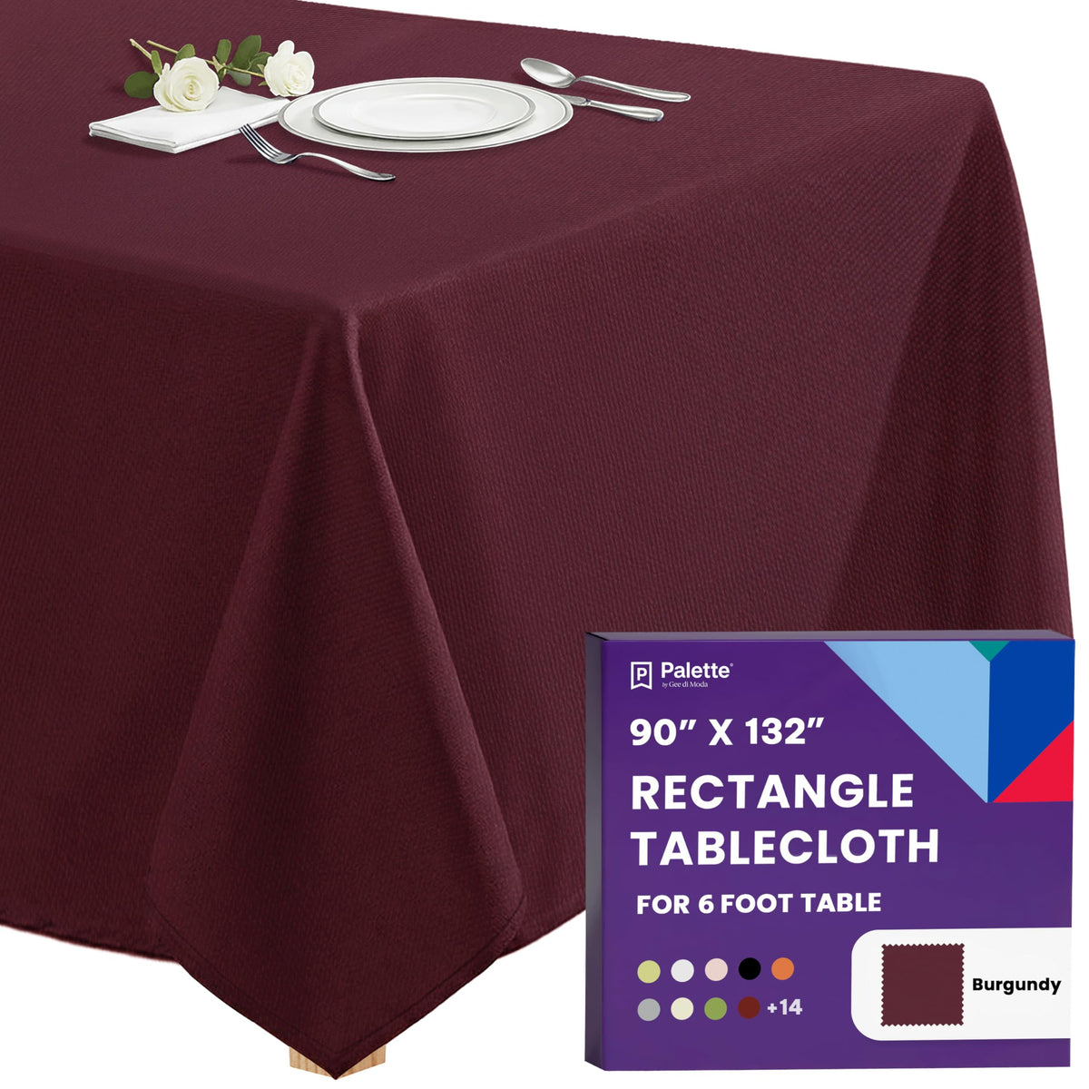 Gee Di Moda Rectangle Tablecloth - 90 x 132 Inch Beige Table Cloth for 6 Foot Tables with Floor-Length Drop - Heavy Duty Washable Fabric for Holiday Party, Dinner, Weddings & Baby Shower