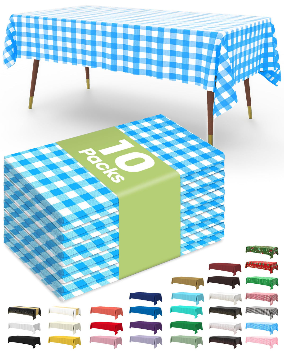 Pureegg Plastic Table Cloth Disposable 10 Pack, 54 x 108 Inch Table Cloths, Patriotic Decorations, Thanksgiving, Veterans Day Tablecloths, Rectangle, Plastic Cover, Leakproof & Sturdy, Navy Blue