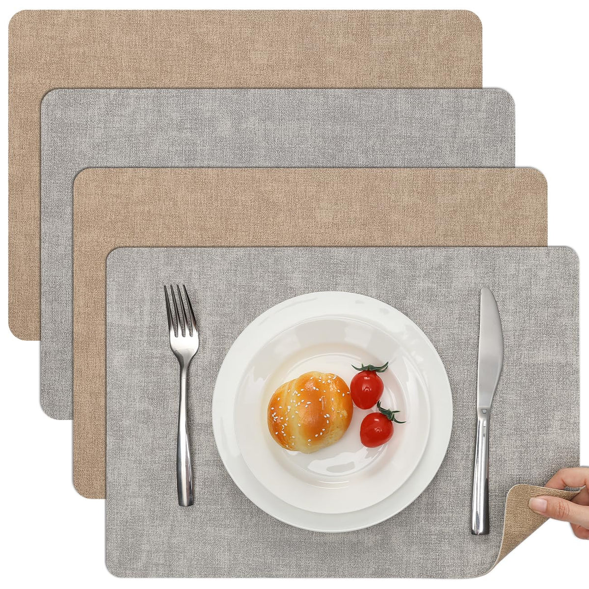 Myir JUN Faux Leather Placemats Set of 6, Reversible Dual-Color Place Mats