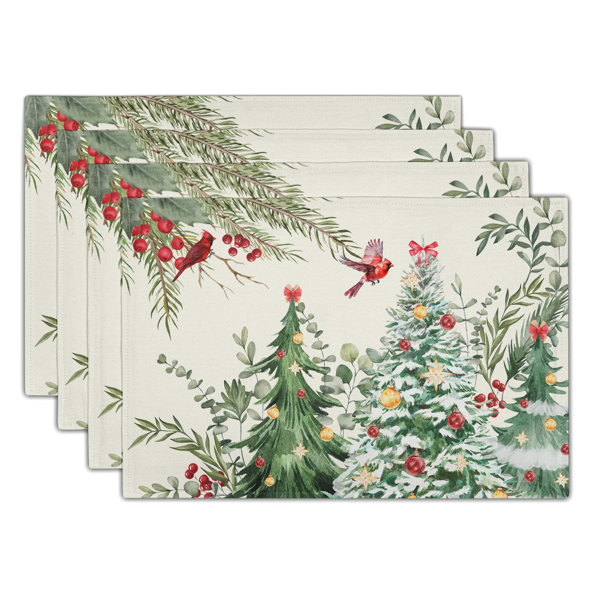 Blue Floral Branches Placemats Set of 4 ,12 x 18 Inch Chinoiserie Table Mats Washable Heat Resistant Linen Fabric Rectangle Place Mat for Indoor Outdoor Kitchen Dining Home Decor