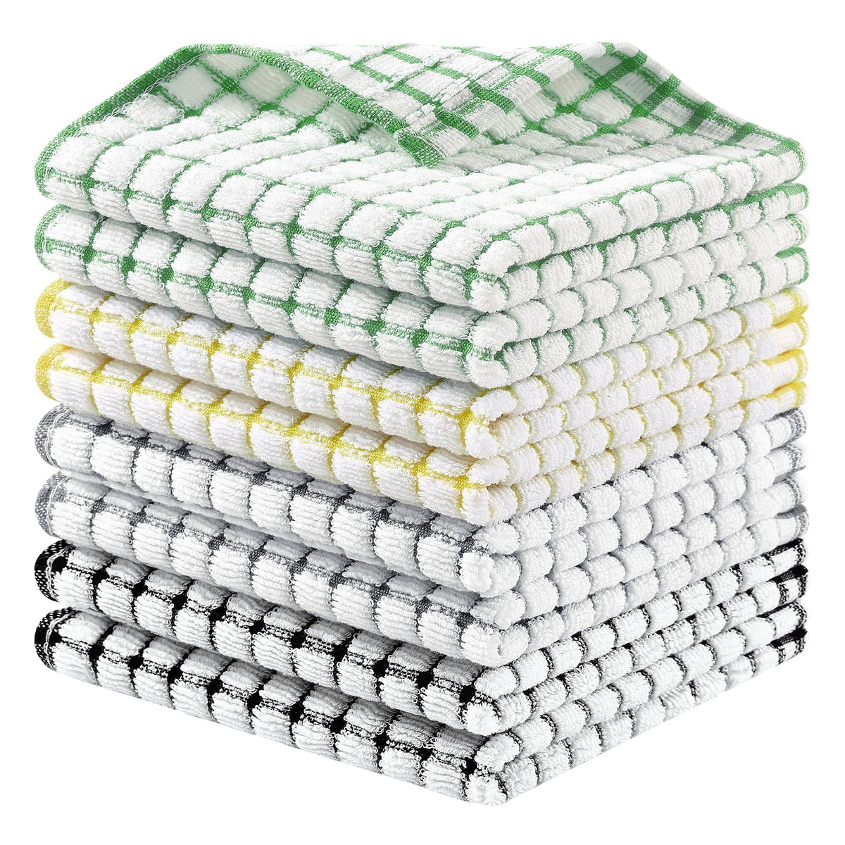 Homaxy 8 Pack Terry Kitchen Dish Cloths, 12"x12", Blue/Yellow/Red/Green