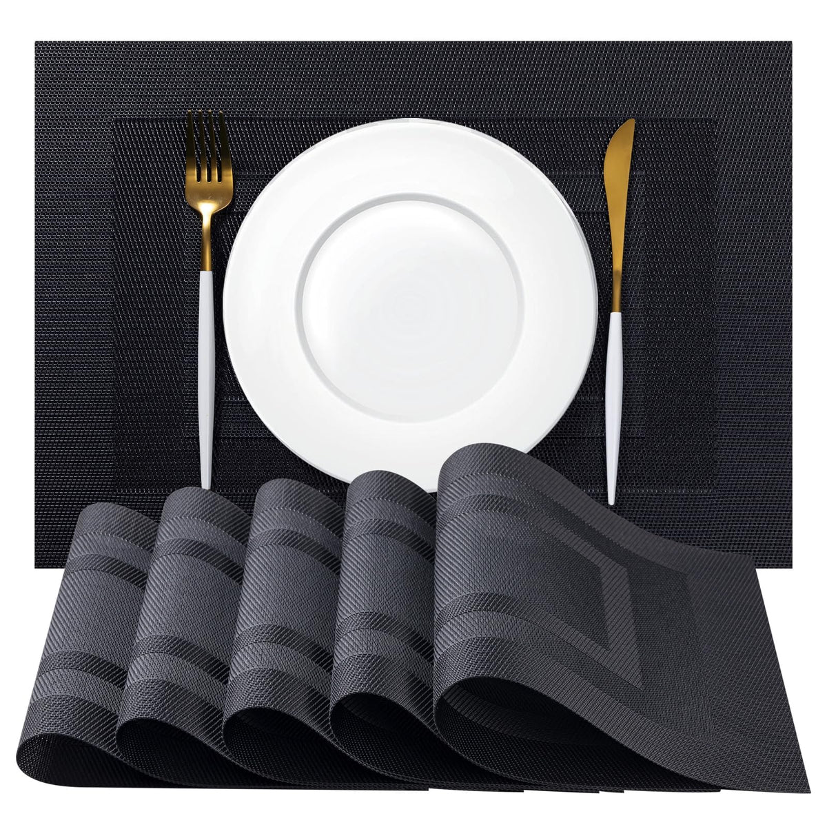Placemats Set of 4 - Easy Clean Woven Vinyl Placemats for Dining Table, Indoor/Outdoor Place Mats, Washable PVC Table Mats(Caramel)