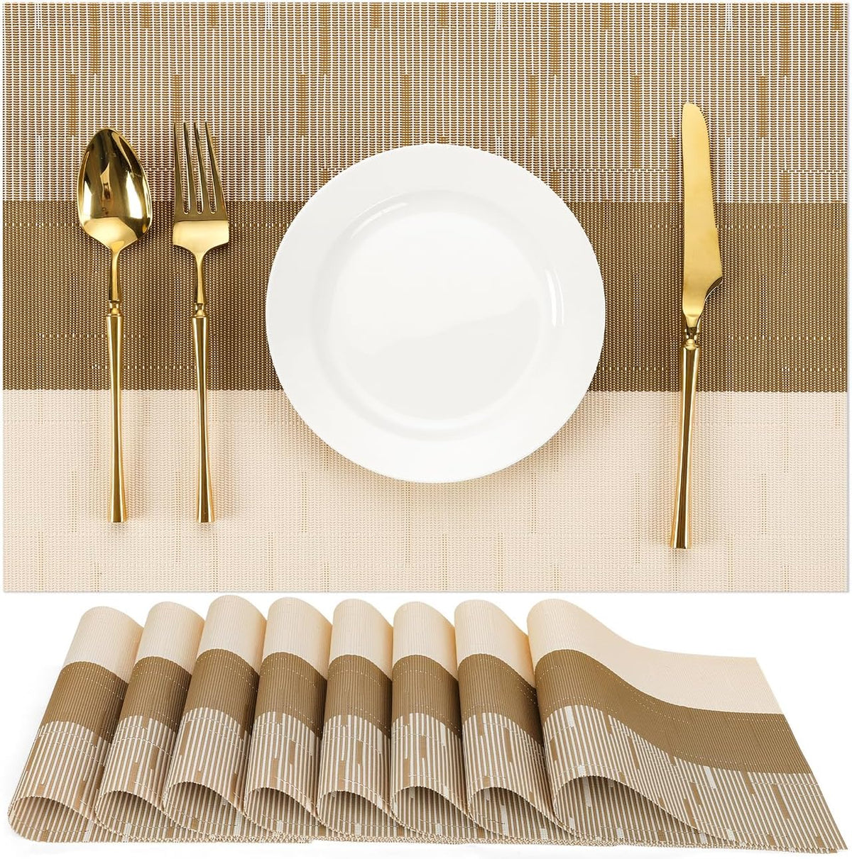 Placemats Set of 8, Vinyl Woven Heat-Resistant Place Mats