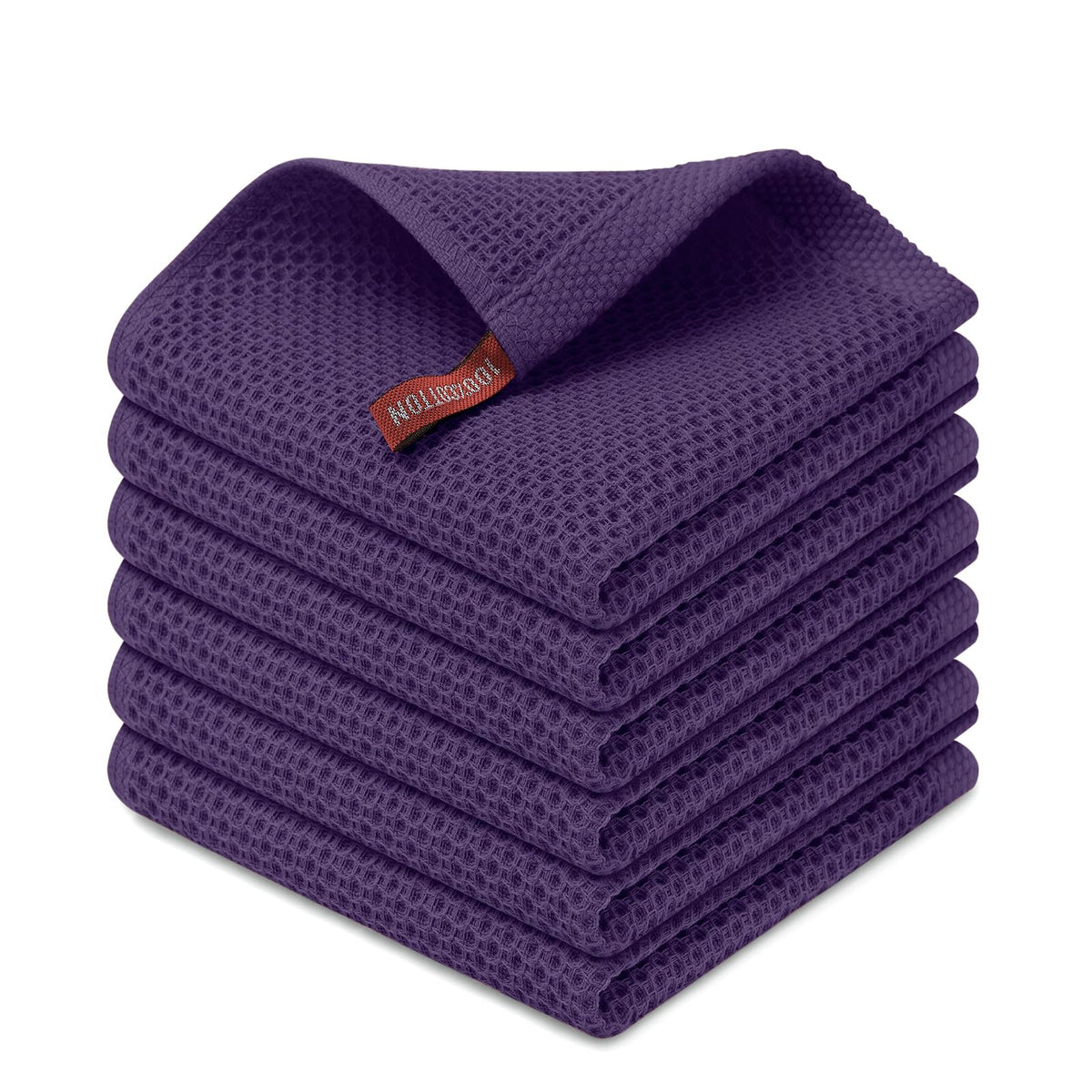 Kitinjoy 100% Cotton Waffle 6-Pack Kitchen Towels, 12" x 12", Dark Grey