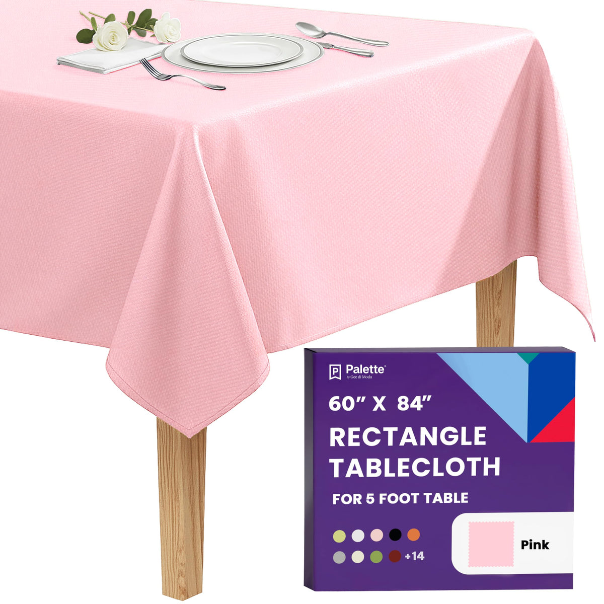 Gee Di Moda Rectangle Tablecloth - 90 x 132 Inch Beige Table Cloth for 6 Foot Tables with Floor-Length Drop - Heavy Duty Washable Fabric for Holiday Party, Dinner, Weddings & Baby Shower