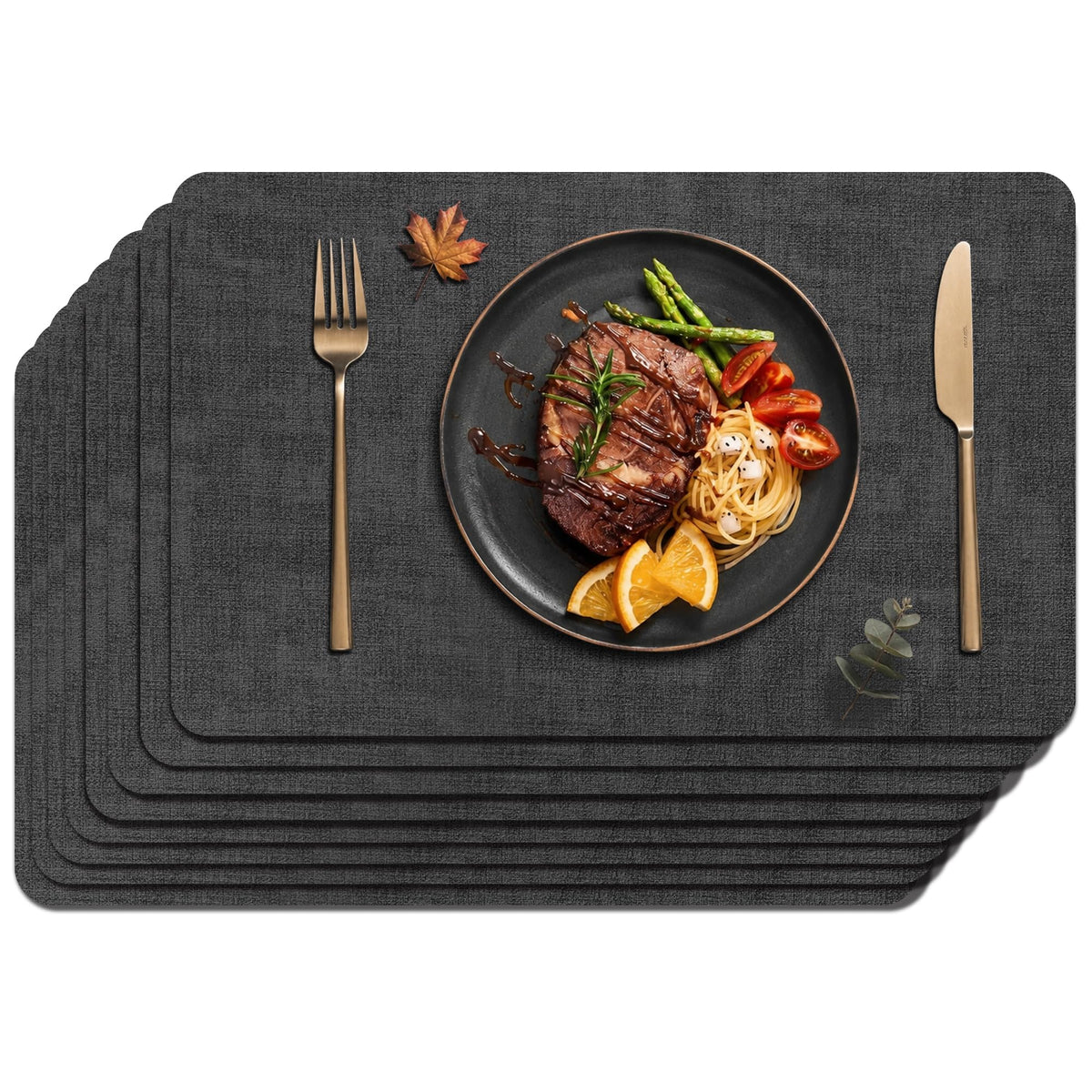 Maxpearl Faux Leather Placemats Set of 6, Easy to Clean, Grey