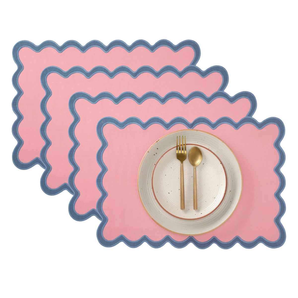 Folkulture Placemats Set of 4, Scalloped, Cute Sage Green - (13x19 Inch)