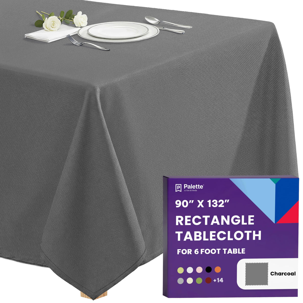 Gee Di Moda Rectangle Tablecloth - 90 x 132 Inch Beige Table Cloth for 6 Foot Tables with Floor-Length Drop - Heavy Duty Washable Fabric for Holiday Party, Dinner, Weddings & Baby Shower
