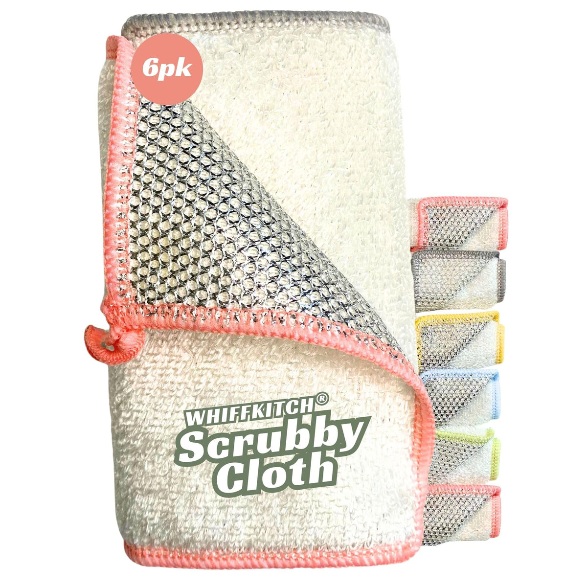 Whiffkitch Dishcloths Kitchen Dishrag Cleaning Scrub Reusable 6pk 6x7in