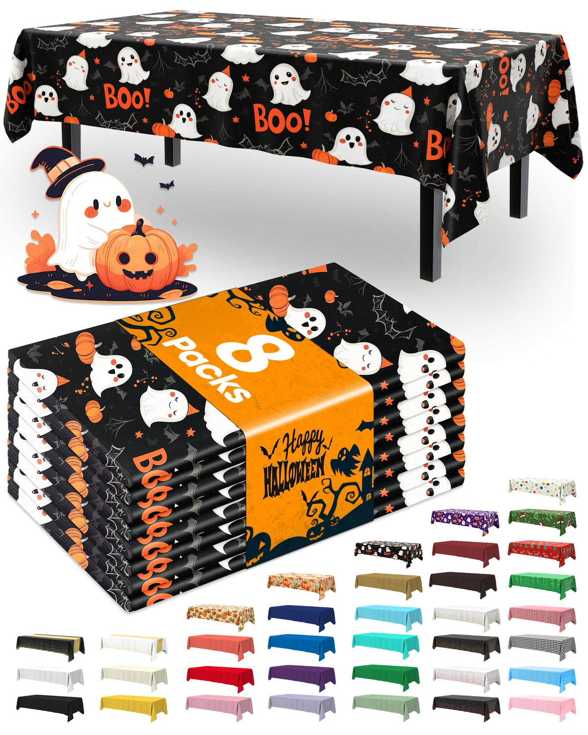 Pureegg Plastic Table Cloth Disposable 8 Pack, 54 x 108 Inch Table Cloths, Graduation Decorations Class of 2025, Graduation Party Tablecloths, Rectangle, Plastic Cover, Leakproof & Sturdy, Black