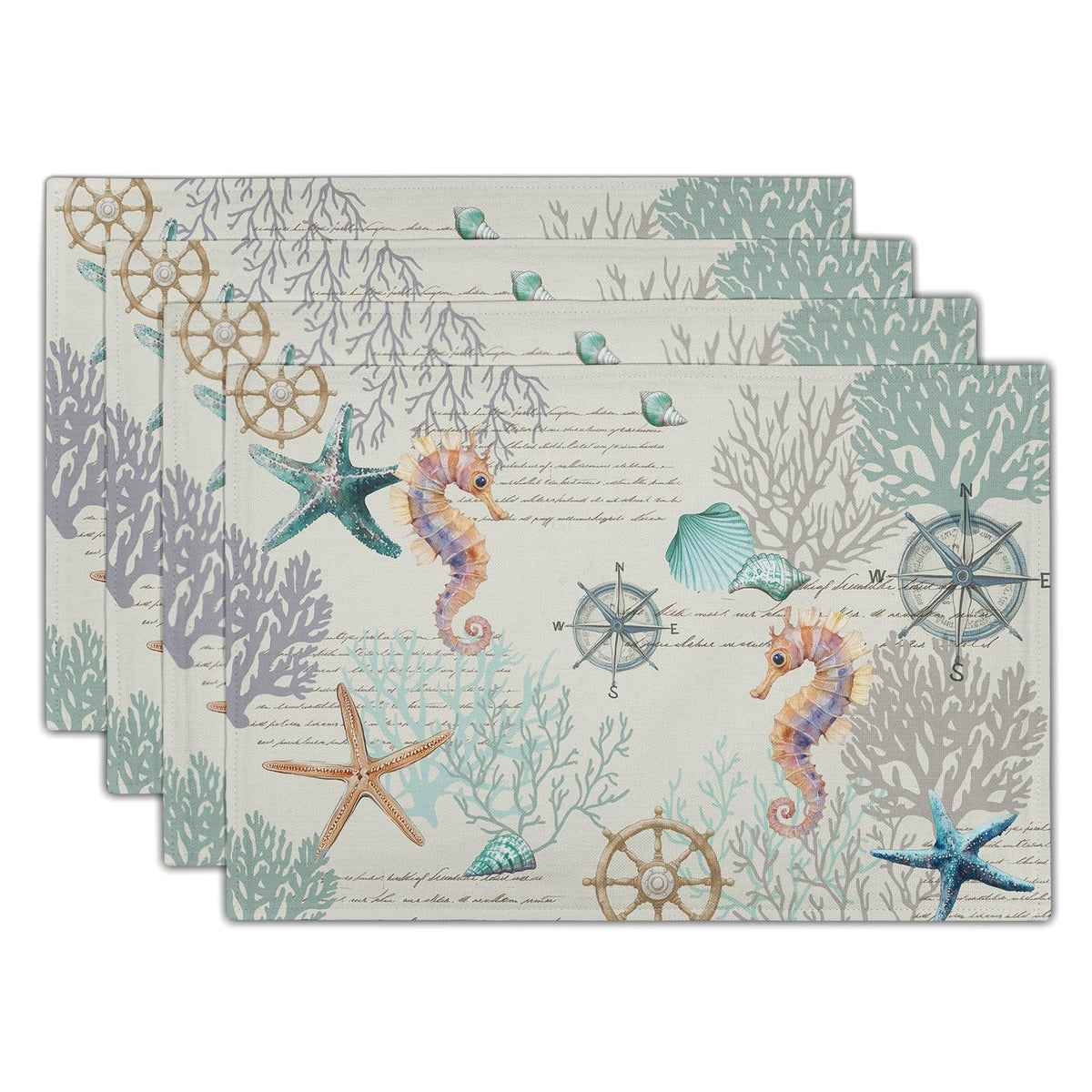 Blue Floral Branches Placemats Set of 4 ,12 x 18 Inch Chinoiserie Table Mats Washable Heat Resistant Linen Fabric Rectangle Place Mat for Indoor Outdoor Kitchen Dining Home Decor