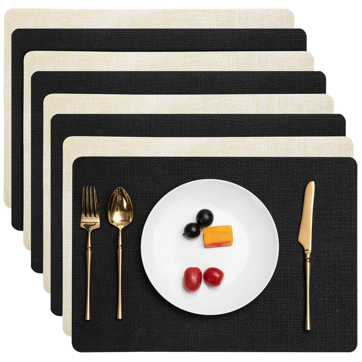 Myir JUN Faux Leather Placemats Set of 6, Reversible Dual-Color Place Mats