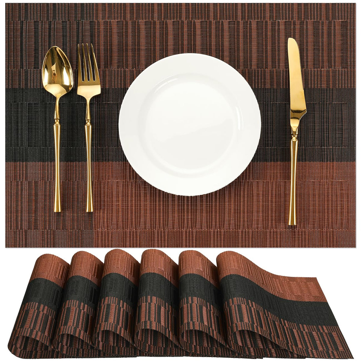Placemats Set of 8, Vinyl Woven Heat-Resistant Place Mats