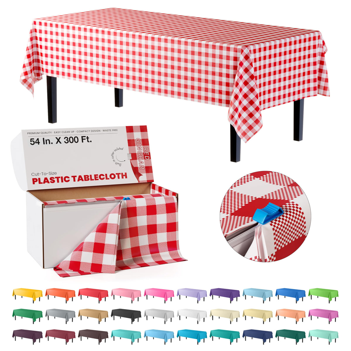Party Solids 54 Inch X 300 Feet White Plastic Table Cover Roll in A Cut - to - Size Box with Convenient Slide Cutter. Cuts Up to 36 Rectangle 8 Feet Plastic Disposable Tablecloths