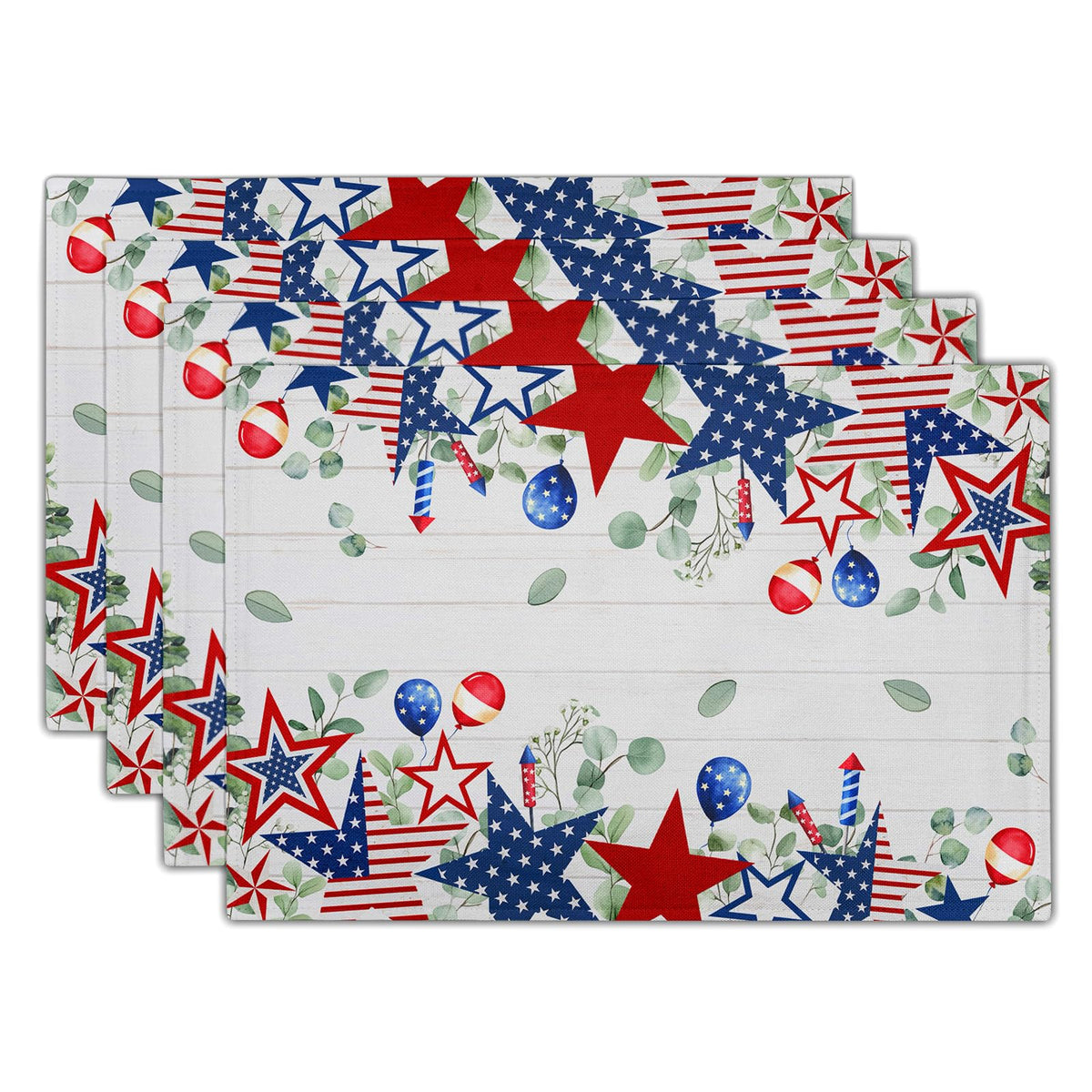 Blue Floral Branches Placemats Set of 4 ,12 x 18 Inch Chinoiserie Table Mats Washable Heat Resistant Linen Fabric Rectangle Place Mat for Indoor Outdoor Kitchen Dining Home Decor