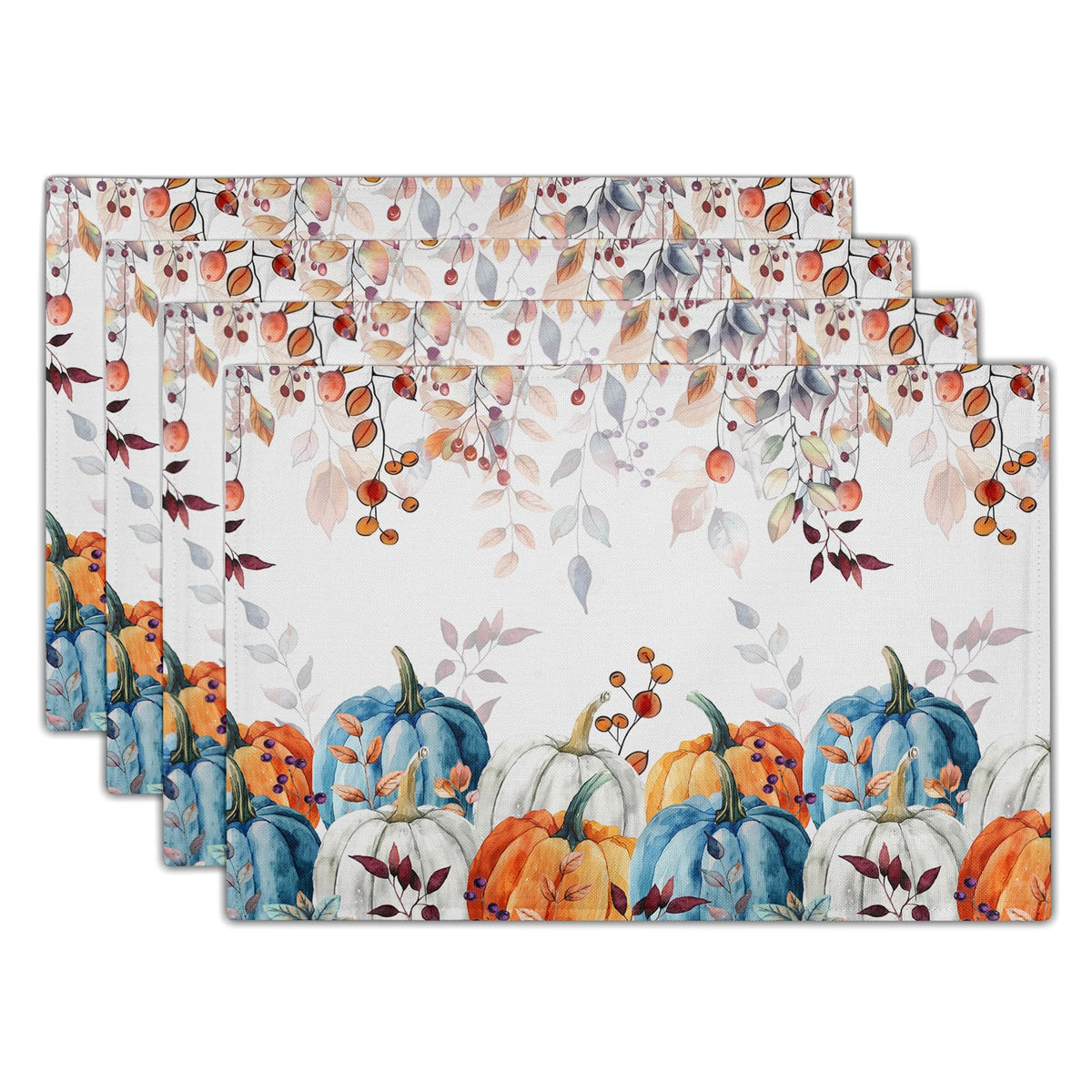 Blue Floral Branches Placemats Set of 4 ,12 x 18 Inch Chinoiserie Table Mats Washable Heat Resistant Linen Fabric Rectangle Place Mat for Indoor Outdoor Kitchen Dining Home Decor
