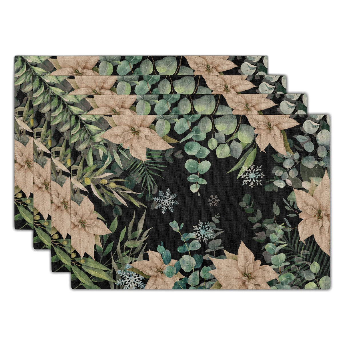 Blue Floral Branches Placemats Set of 4 ,12 x 18 Inch Chinoiserie Table Mats Washable Heat Resistant Linen Fabric Rectangle Place Mat for Indoor Outdoor Kitchen Dining Home Decor