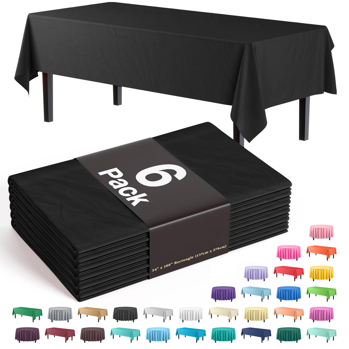 Exquisite Ivory Plastic Table Cloth Disposable 6 Pack - 54 x 108 Inch Rectangle Tablecloth for 6 Foot Tables - Waterproof Table Cover for Party Wedding Birthday Graduation BBQ Catering