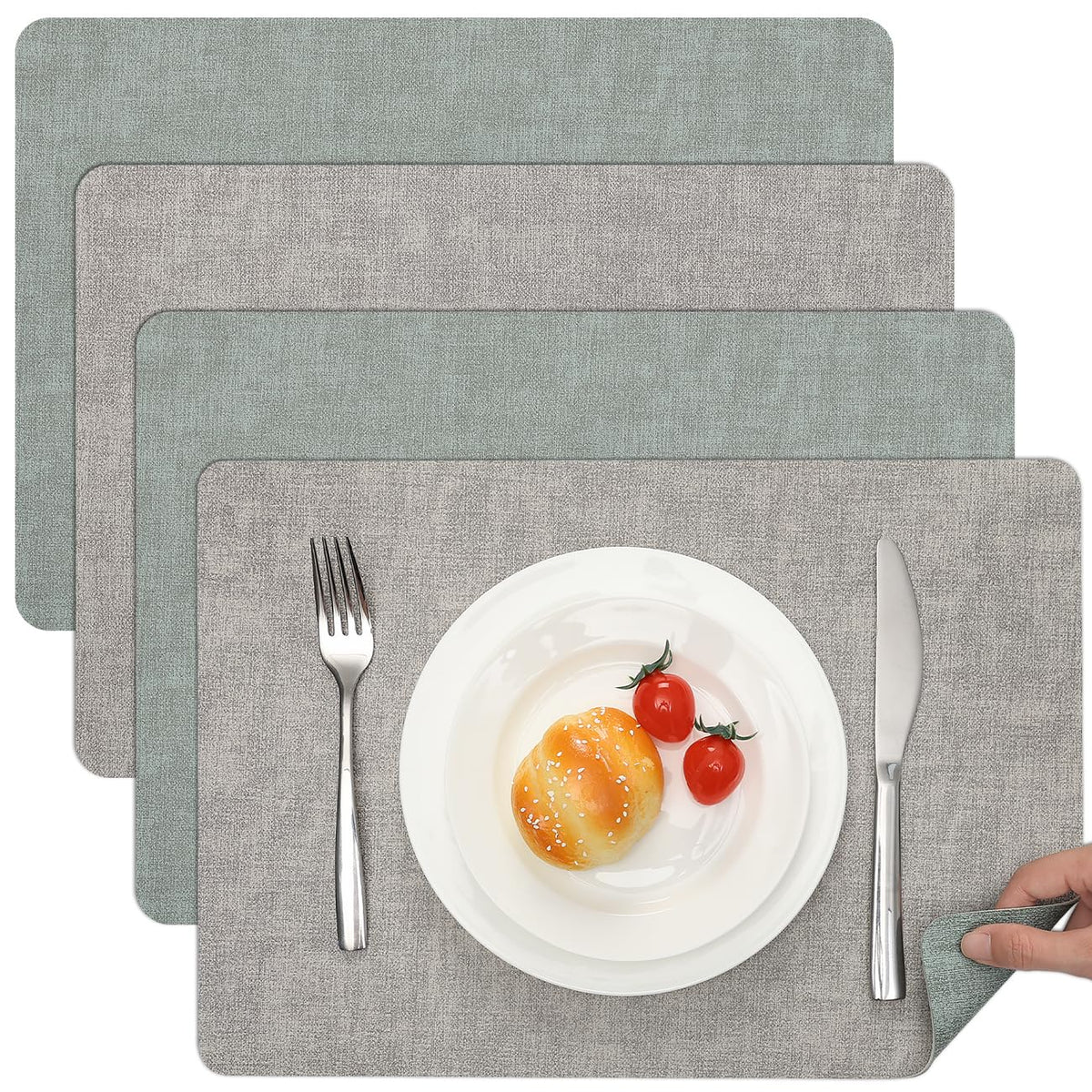 Myir JUN Faux Leather Placemats Set of 6, Reversible Dual-Color Place Mats