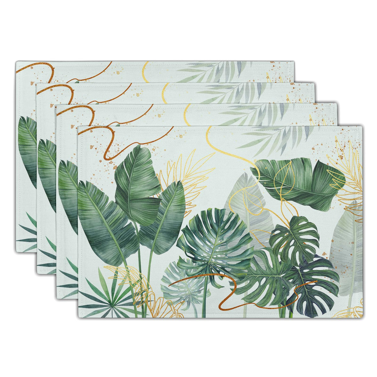 Blue Floral Branches Placemats Set of 4 ,12 x 18 Inch Chinoiserie Table Mats Washable Heat Resistant Linen Fabric Rectangle Place Mat for Indoor Outdoor Kitchen Dining Home Decor