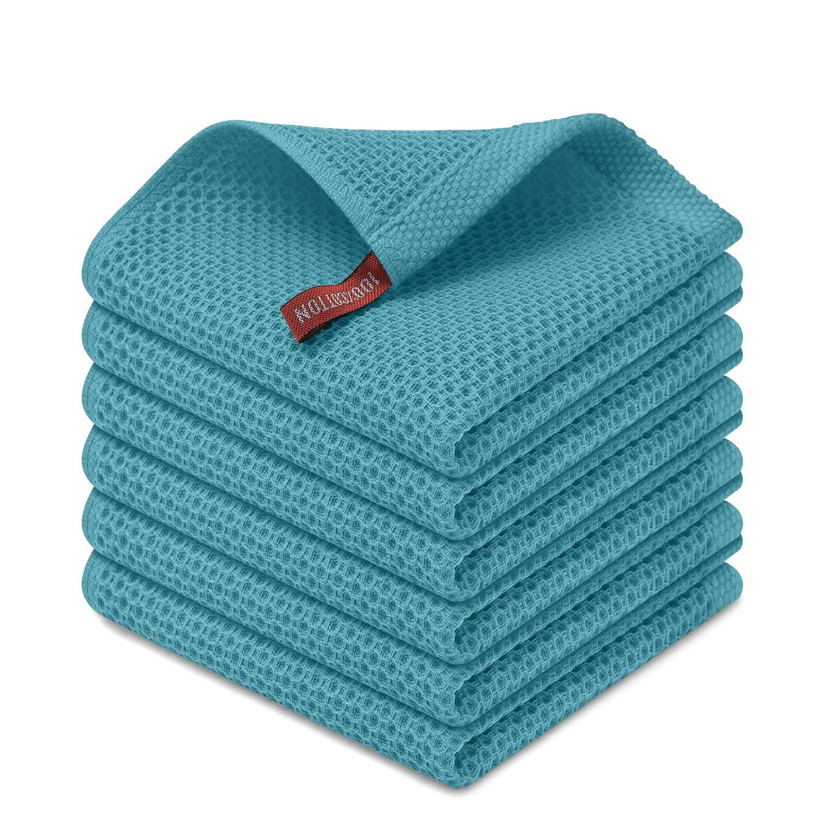 Kitinjoy 100% Cotton Waffle 6-Pack Kitchen Towels, 12" x 12", Dark Grey