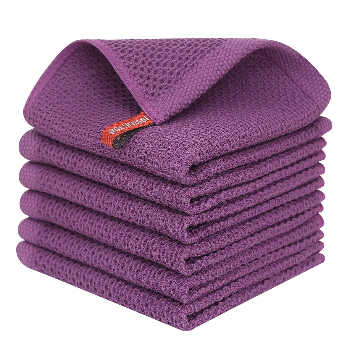 Kitinjoy 100% Cotton Waffle 6-Pack Kitchen Towels, 12" x 12", Dark Grey