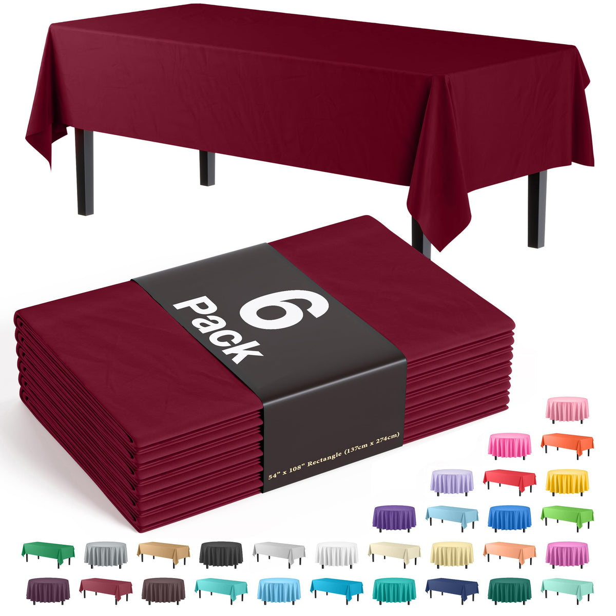 Exquisite Ivory Plastic Table Cloth Disposable 6 Pack - 54 x 108 Inch Rectangle Tablecloth for 6 Foot Tables - Waterproof Table Cover for Party Wedding Birthday Graduation BBQ Catering