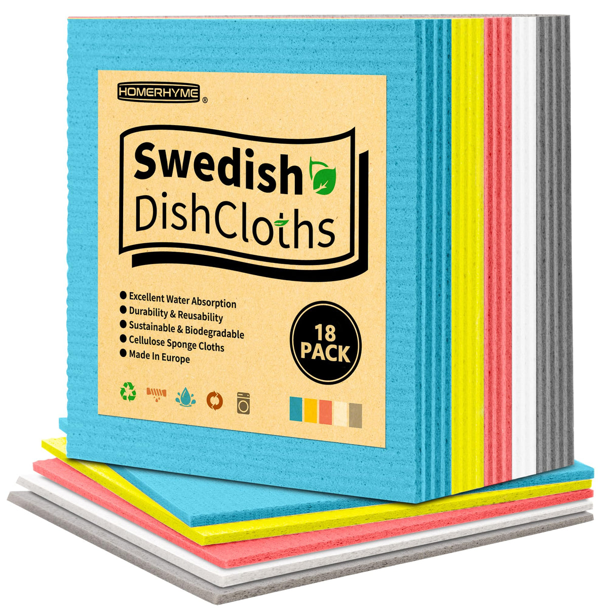 Swedish Dishcloths, 10 Pack Absorbent Dish Towels for Kitchen, Multipurpose Cellulose Sponge Cloths, Reusable Washable Towels for Home & Kitchen, Grey