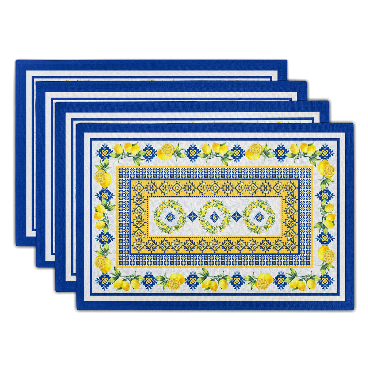 Blue Floral Branches Placemats Set of 4 ,12 x 18 Inch Chinoiserie Table Mats Washable Heat Resistant Linen Fabric Rectangle Place Mat for Indoor Outdoor Kitchen Dining Home Decor