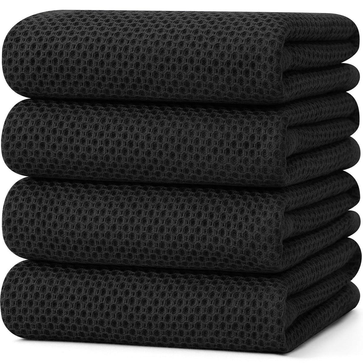 Kitinjoy 100% Cotton Waffle 6-Pack Kitchen Towels, 12" x 12", Dark Grey