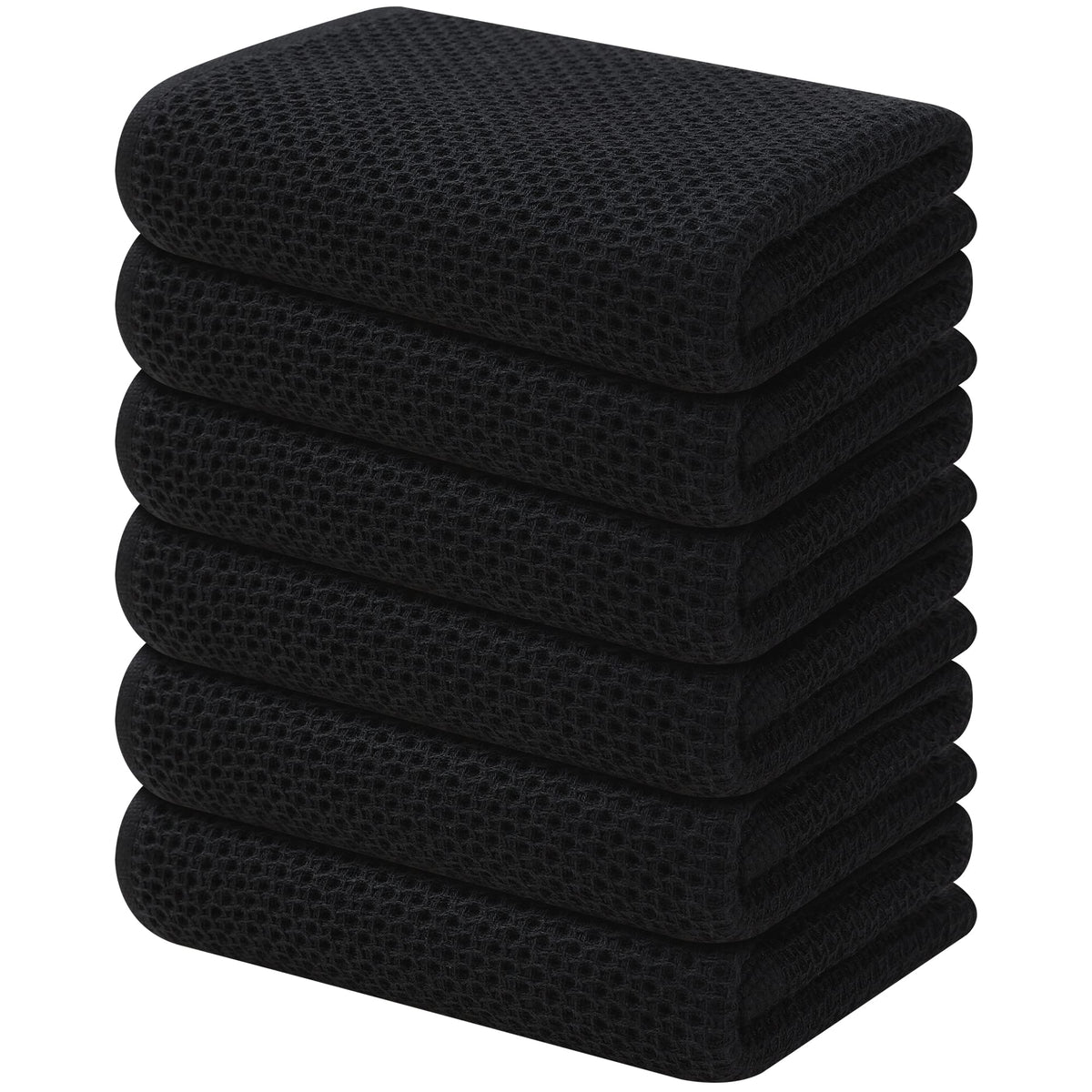 Kitinjoy 100% Cotton Waffle 6-Pack Kitchen Towels, 12" x 12", Dark Grey