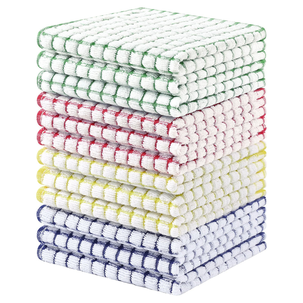 Homaxy 8 Pack Terry Kitchen Dish Cloths, 12"x12", Blue/Yellow/Red/Green