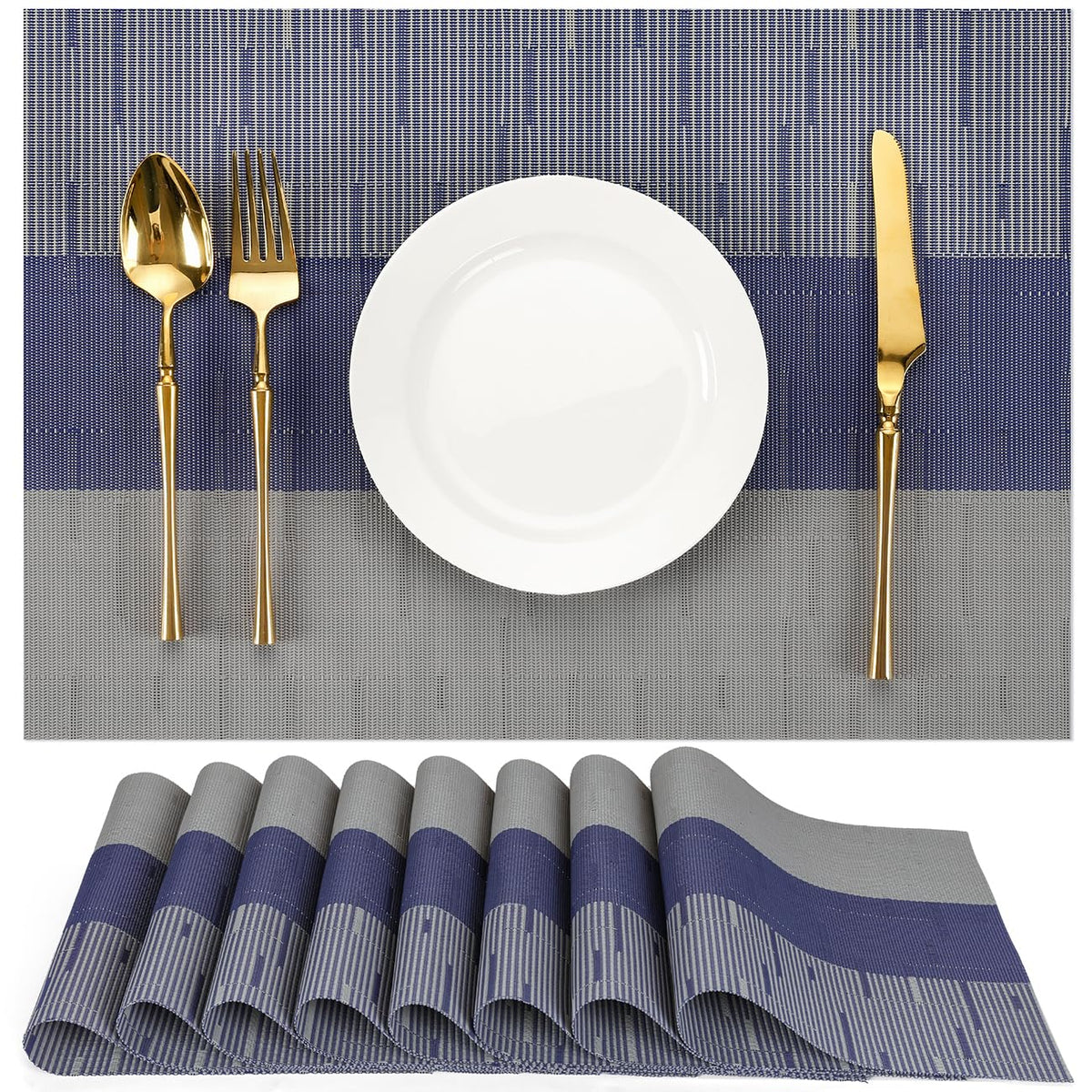 Placemats Set of 8, Vinyl Woven Heat-Resistant Place Mats