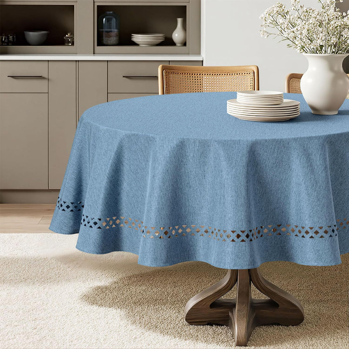 MIULEE Beige Rectangle Tablecloth with Decorative Cutouts 60x104 inch
