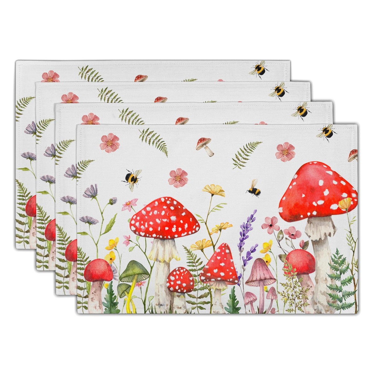 Blue Floral Branches Placemats Set of 4 ,12 x 18 Inch Chinoiserie Table Mats Washable Heat Resistant Linen Fabric Rectangle Place Mat for Indoor Outdoor Kitchen Dining Home Decor