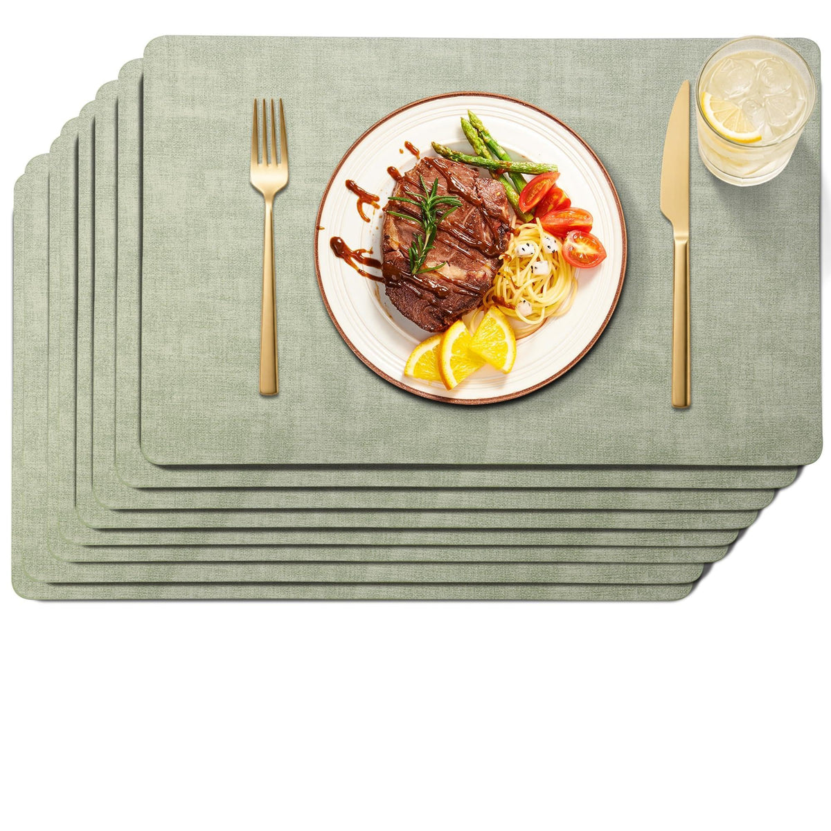 Maxpearl Faux Leather Placemats Set of 6, Easy to Clean, Grey