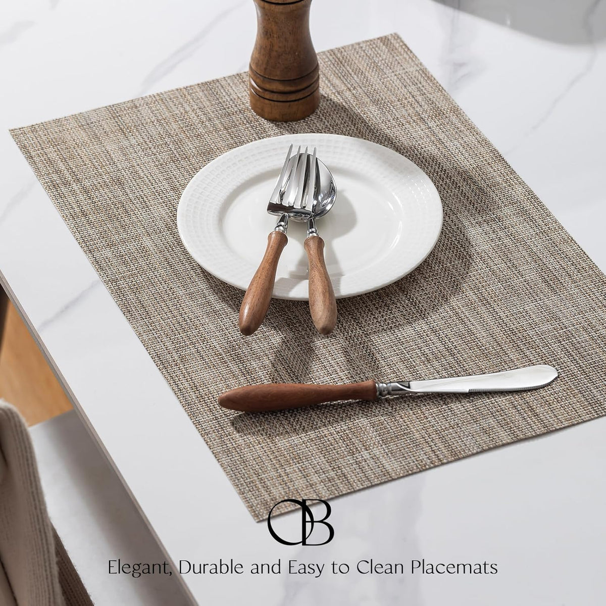 Placemats Set of 4 - Easy Clean Woven Vinyl Placemats for Dining Table, Indoor/Outdoor Place Mats, Washable PVC Table Mats(Caramel)