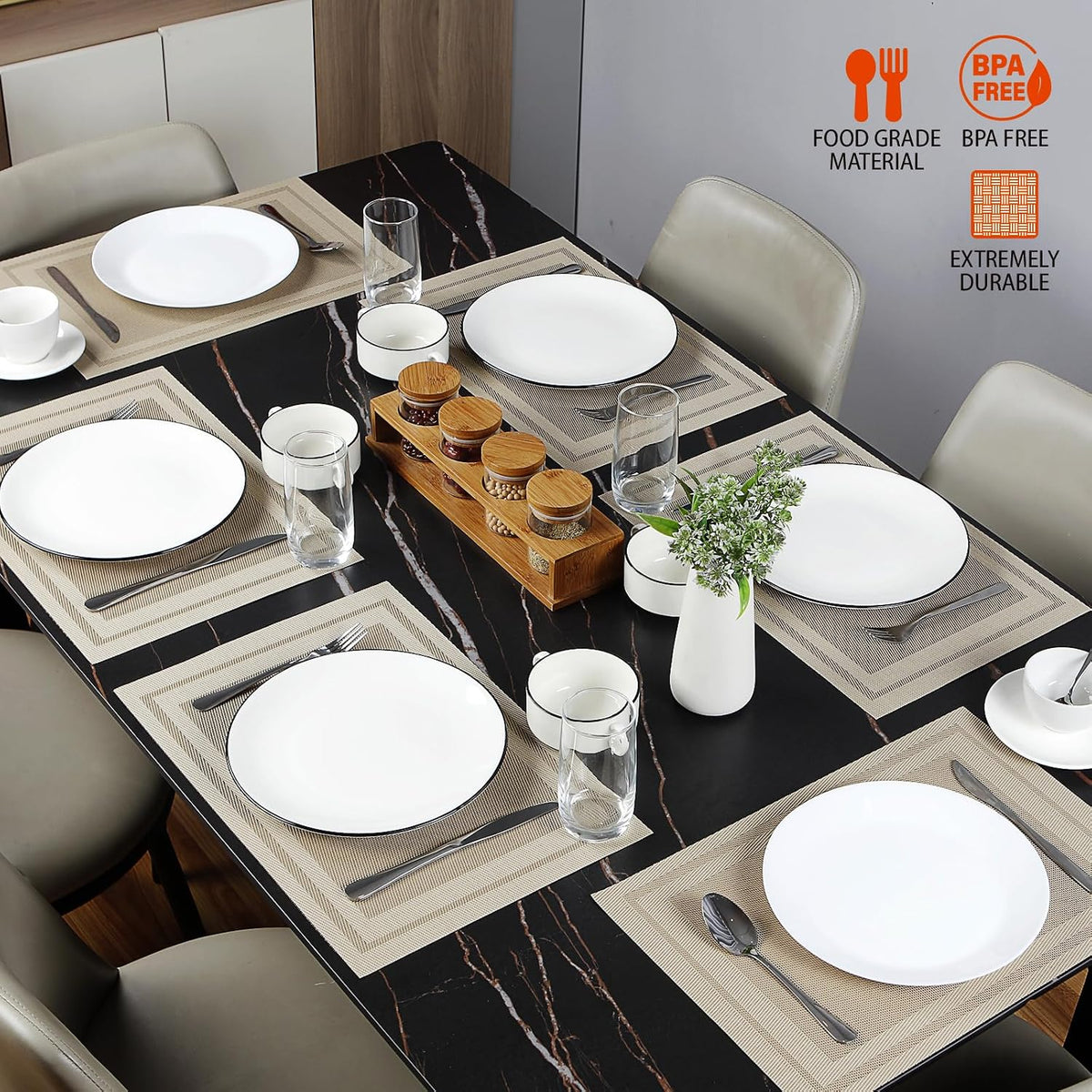 Beige Vinyl Placemats Set of 8,Washable Dining PVC Table Mats
