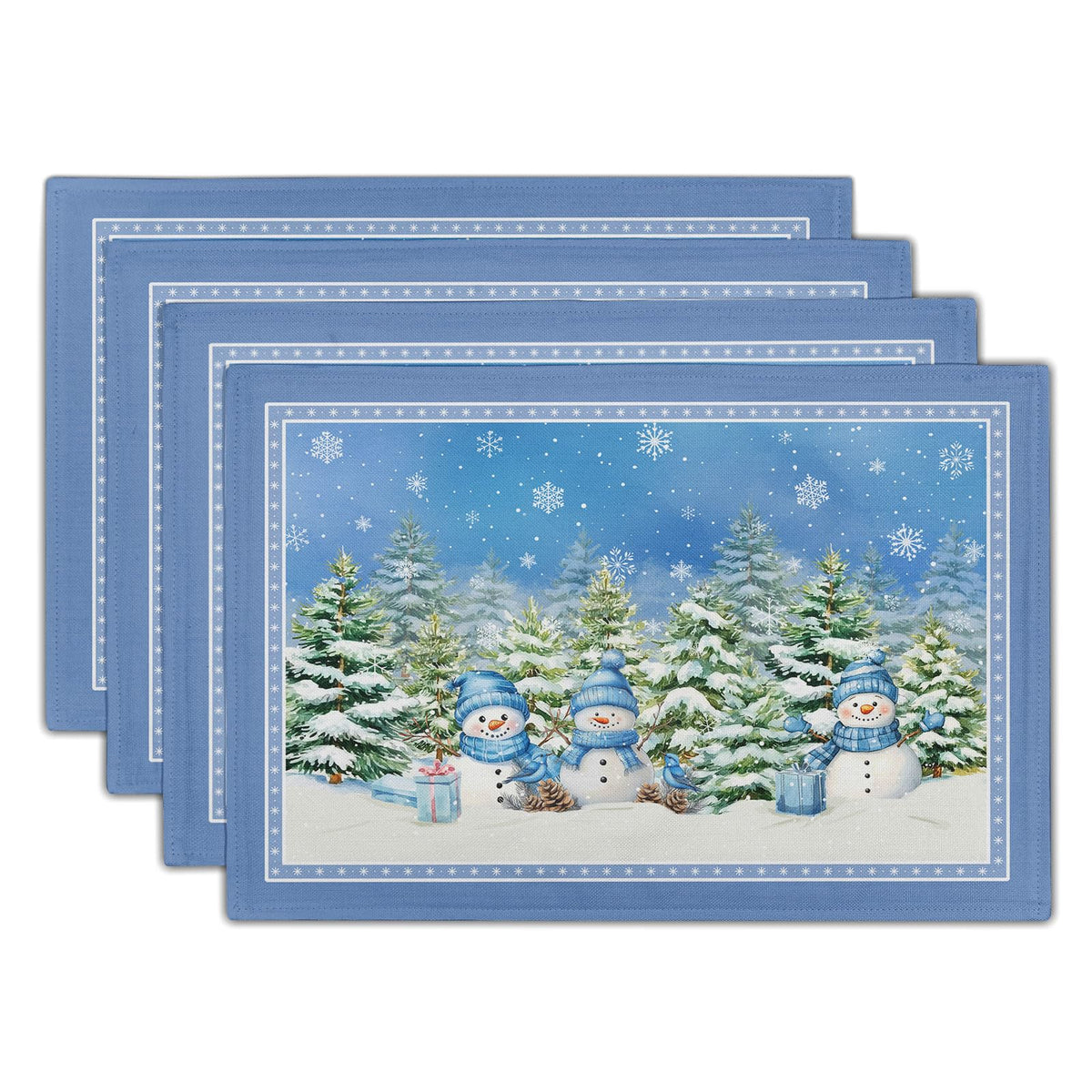 Blue Floral Branches Placemats Set of 4 ,12 x 18 Inch Chinoiserie Table Mats Washable Heat Resistant Linen Fabric Rectangle Place Mat for Indoor Outdoor Kitchen Dining Home Decor