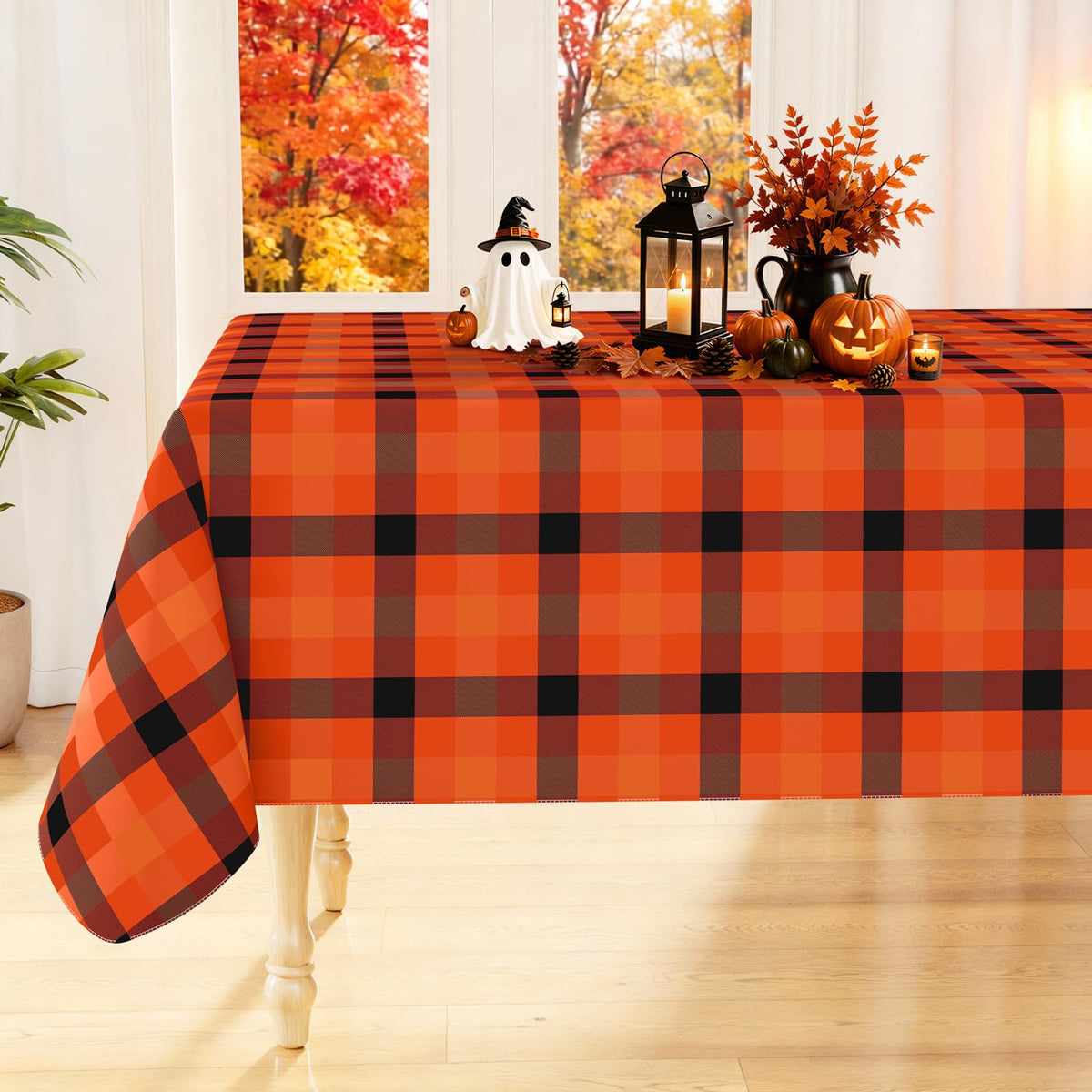 Smiry Fall Tablecloth, Flannel Backed Vinyl Table Cloth, 60"x84"
