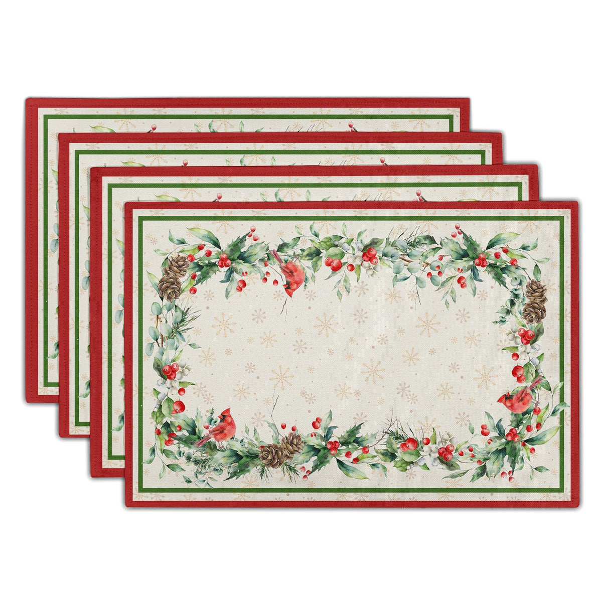 Blue Floral Branches Placemats Set of 4 ,12 x 18 Inch Chinoiserie Table Mats Washable Heat Resistant Linen Fabric Rectangle Place Mat for Indoor Outdoor Kitchen Dining Home Decor